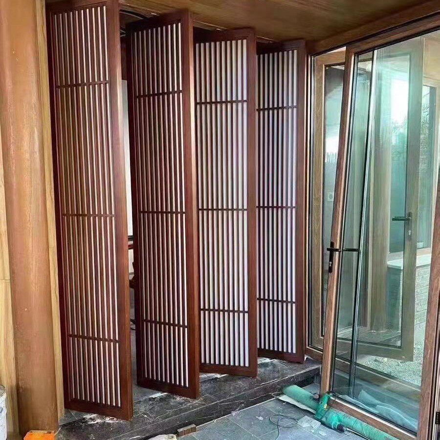旋转门实木屏风花格镂空格栅禅意客厅背景墙茶室玄关隔断木质