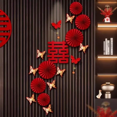 婚房布置装饰背景墙拉花