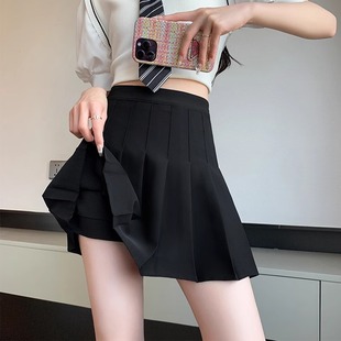 百褶裙女夏季 a字半身裙 白色短裙日系高腰显瘦春秋新款 jk格子大码