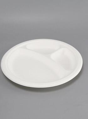 形三格分纸盘圆子纸浆餐250721圆盘一次性圆盘碟白色格托9寸可降
