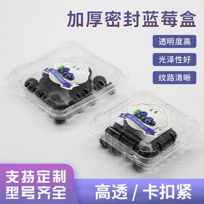 蓝盒一T次性水果盒PE吸塑125B盒塑1料莓水果包装盒25g标签贴婚庆