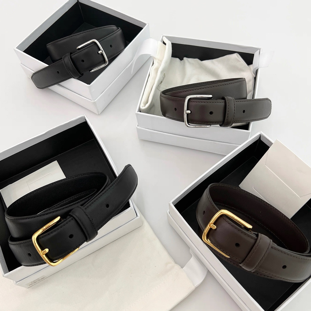 原单ROW高端牛皮小众肯豆同款极简风银针腰带复古ins风百搭皮带女