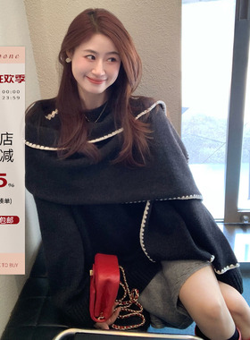 Echoone 山野暮色 全羊毛手工钩花撞色围巾小众设计毛衣针织开衫