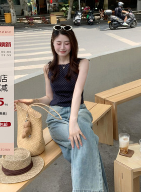 Echoone Coy girl波点蝴蝶结上衣女修身显瘦小设计感气质无袖上衣