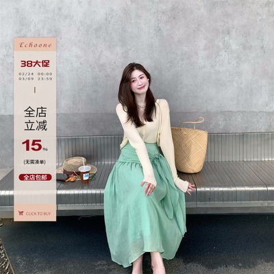 Echoone100苎麻绑带设计感伞裙