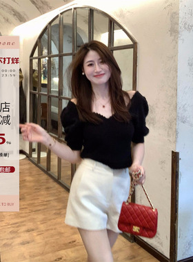 Echoone Puffed Sleeves 灯笼袖设计感上衣女气质收腰短款针织T恤