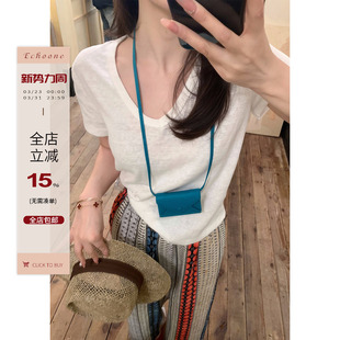 休闲百搭短袖 Echoone 简约时尚 冰凉感V领T恤女春夏新品 上衣 舒适T