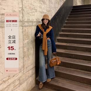 三色粗棒全羊毛套头毛衣围巾简约时尚 wool 百搭上衣 Warm Echoone