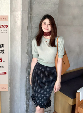 Echoone Blue milkshake羊绒灯笼袖中袖小毛衣女温婉气质针织上衣