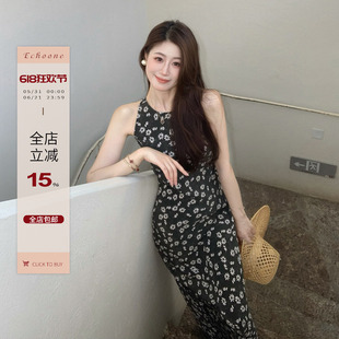 Echoone 不止浪漫 女人味雏菊连衣裙女夏季新款修身显瘦无袖长裙
