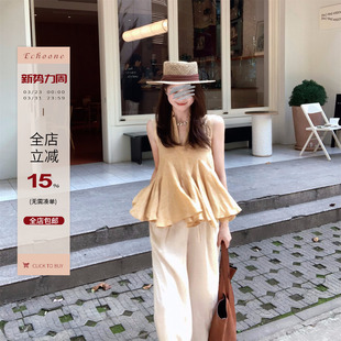 上衣小众设计感宽松背心 亚麻汉麻混纺大摆无袖 Echoone 微风呢喃