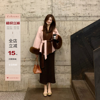 桑蚕丝羊毛毛呢松紧腰半裙