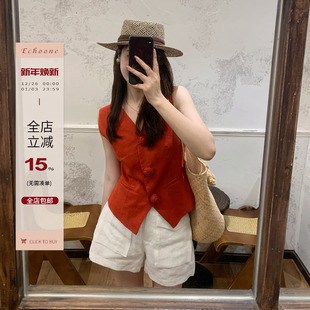 玫瑰花收腰马甲时髦复古内搭叠穿外穿无袖 rose 上衣 Red Echoone