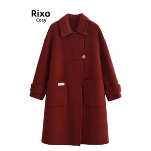 RIXO COSY安可拉红色双面羊绒大衣设计感中长款羊毛呢子外套