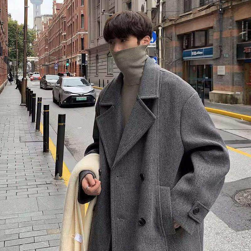毛呢大衣男士秋冬季中长款痞帅高级感风衣英伦风时尚简约纯色外套,男装,毛呢大衣,淘宝优惠券,粉丝福利购,淘宝优惠卷