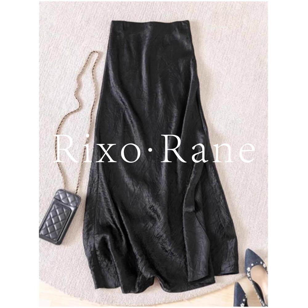 法国Rixo Rane ⭐肌理感黑色半身裙女垂坠感缎面醋酸鱼尾裙半裙子