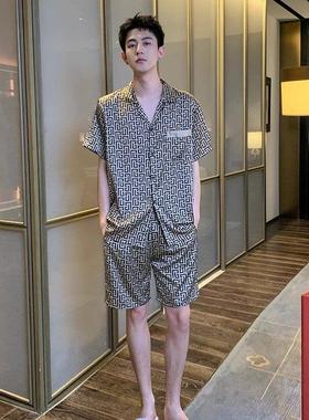 Cardiac 男士冰丝睡衣短裤短袖套装口袋可外穿休闲 大尺码凉感家