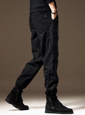 it neith BIAS潮牌加绒休闲工装裤男美式黑色宽松束脚大码直筒裤