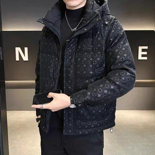 高端品牌羽绒服男冬季新款保暖暗花连帽保暖轻薄加厚鸭绒冬装外套
