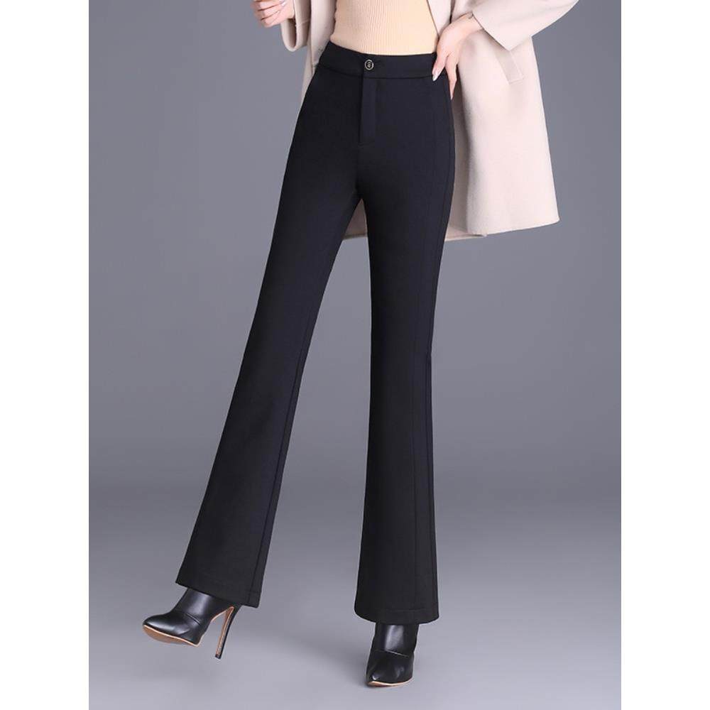 黑色微喇羽绒裤女西裤冬季新款高腰显瘦保暖白鸭绒外穿棉裤喇叭裤