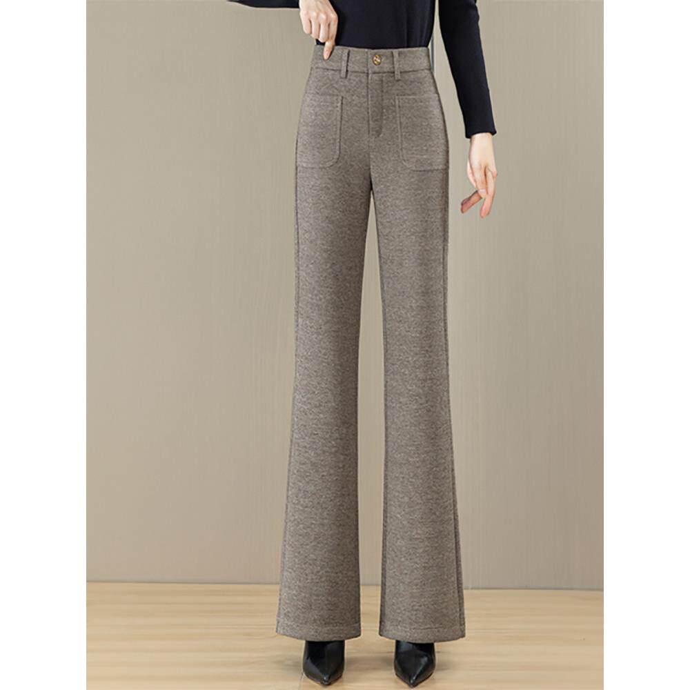 毛呢喇叭裤子女2025秋冬新款韩版高腰显瘦垂感加绒休闲西裤微喇裤