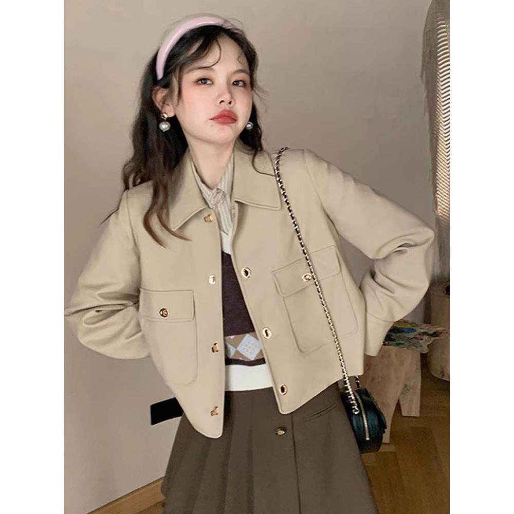 小香风皮衣外套女春秋2025新款设计感小众韩版宽松短款夹克上衣女