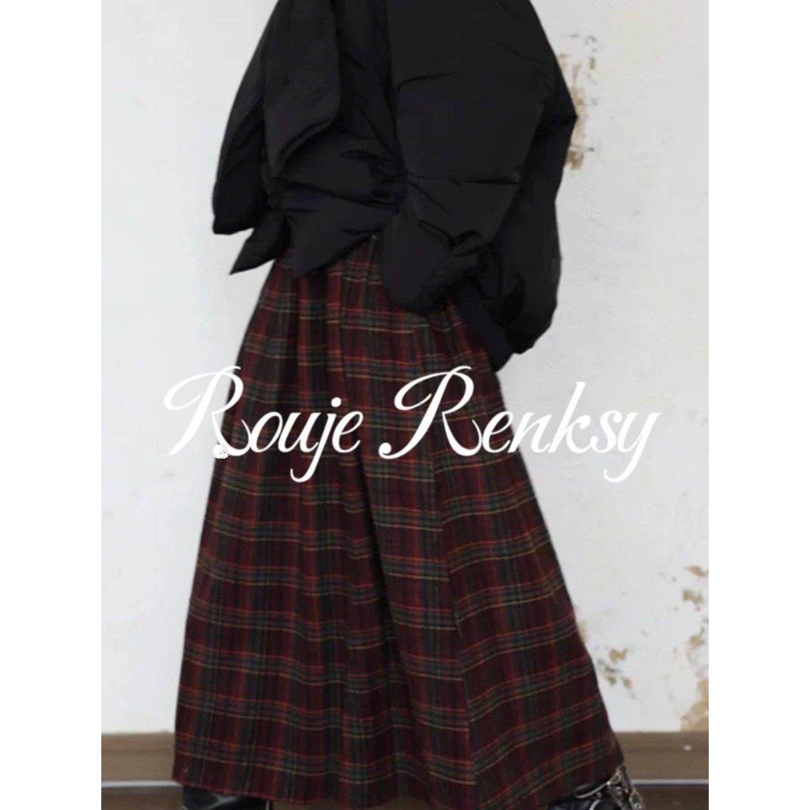 法国rouje renksy法式覆古暗红色格纹半身裙女秋冬毛呢大摆伞裙,女装/女士精品,大码半身裙,淘宝优惠券,粉丝福利购,淘宝优惠卷