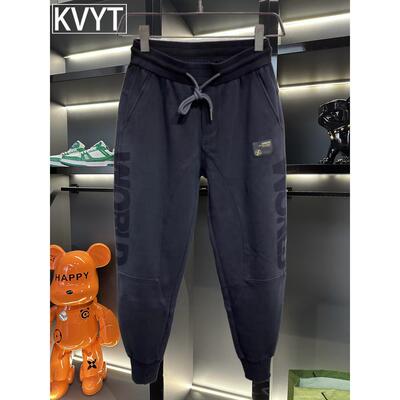 高端男士冬季加绒卫裤松紧腰弹力休闲男裤子时尚束脚运动裤男款潮