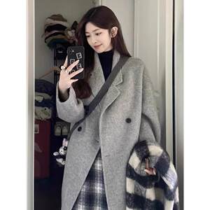 艾丽恩裳双面羊绒大衣女2025年冬新款宽松小个子中长款羊毛呢外套