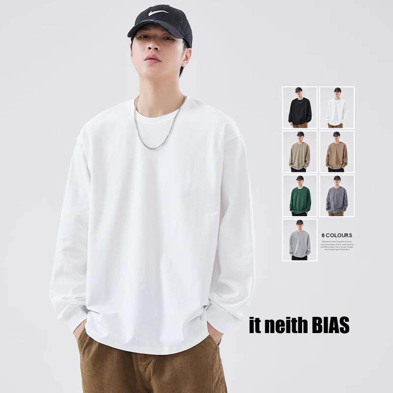 it neith BIAS秋季重磅纯色长袖t恤男宽松圆领内搭打底衫上衣卫衣