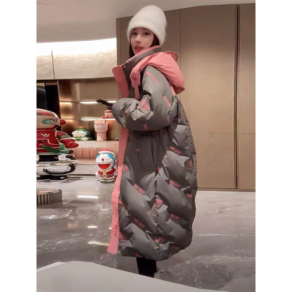 法国FAD ZOMO孕妇羽绒服女冬季百搭中长款连帽羽绒服鸭绒加厚外套