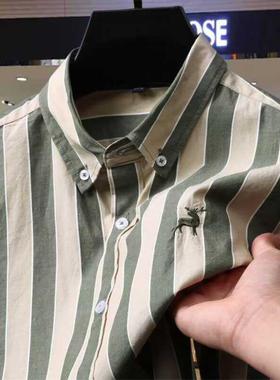 negro~简约有型！春季休闲百搭纯棉条纹衬衣中年爸爸长袖衬衫男士