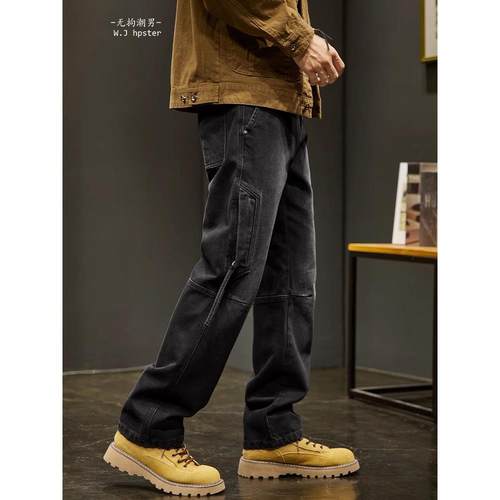 it neith BIAS潮牌覆古工装牛仔裤子男春秋美式高街宽松直筒长裤