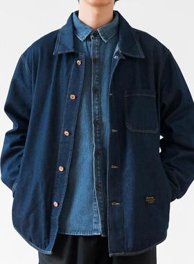 【日系复古】Ander Jurnal宽松工装风格翻领牛仔蓝色春秋男士衬衣