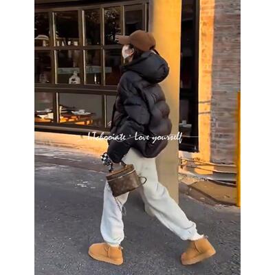 I.Tchooiate泡芙龟背黑色短款羽绒服女2024冬加厚白鸭绒连帽外套