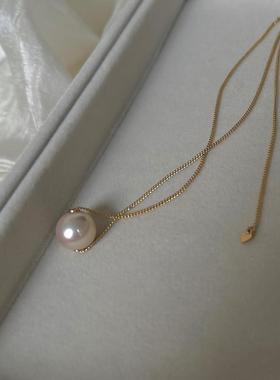 chomelkinsey珍珠一颗项链女天然淡水灰粉大颗吊坠小众法式锁骨链