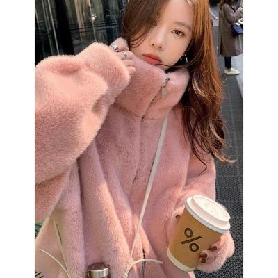 Chlenady粉色貂皮大衣为妇女冬季2025年欧洲热风格优雅的小芳香皮