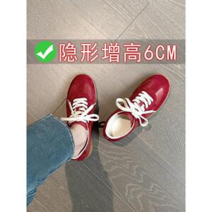 英国真皮红色德训鞋子女2025新款爆款秋冬内增高休闲运动阿甘板鞋