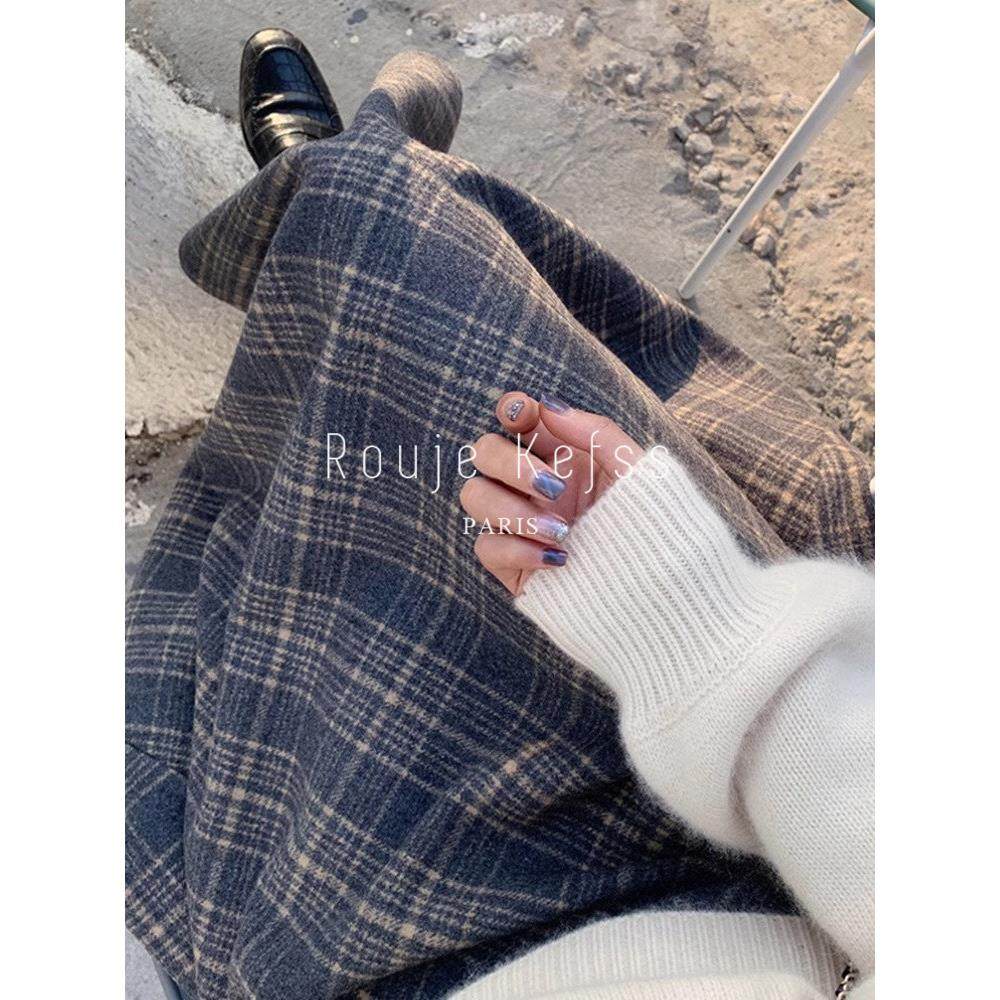 Rouje kefss法式覆古毛呢格子半身裙女秋冬高腰中长伞裙针织a字裙,女装/女士精品,大码半身裙,淘宝优惠券,粉丝福利购,淘宝优惠卷