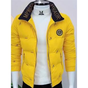 欧洲站羽绒服男款轻奢高端冬季轻薄字母印花保暖小码修身立领外套