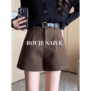 外穿休闲高腰显瘦a字靴裤 ROUJE 新款 女秋冬季 NAIVE毛呢配靴子短裤