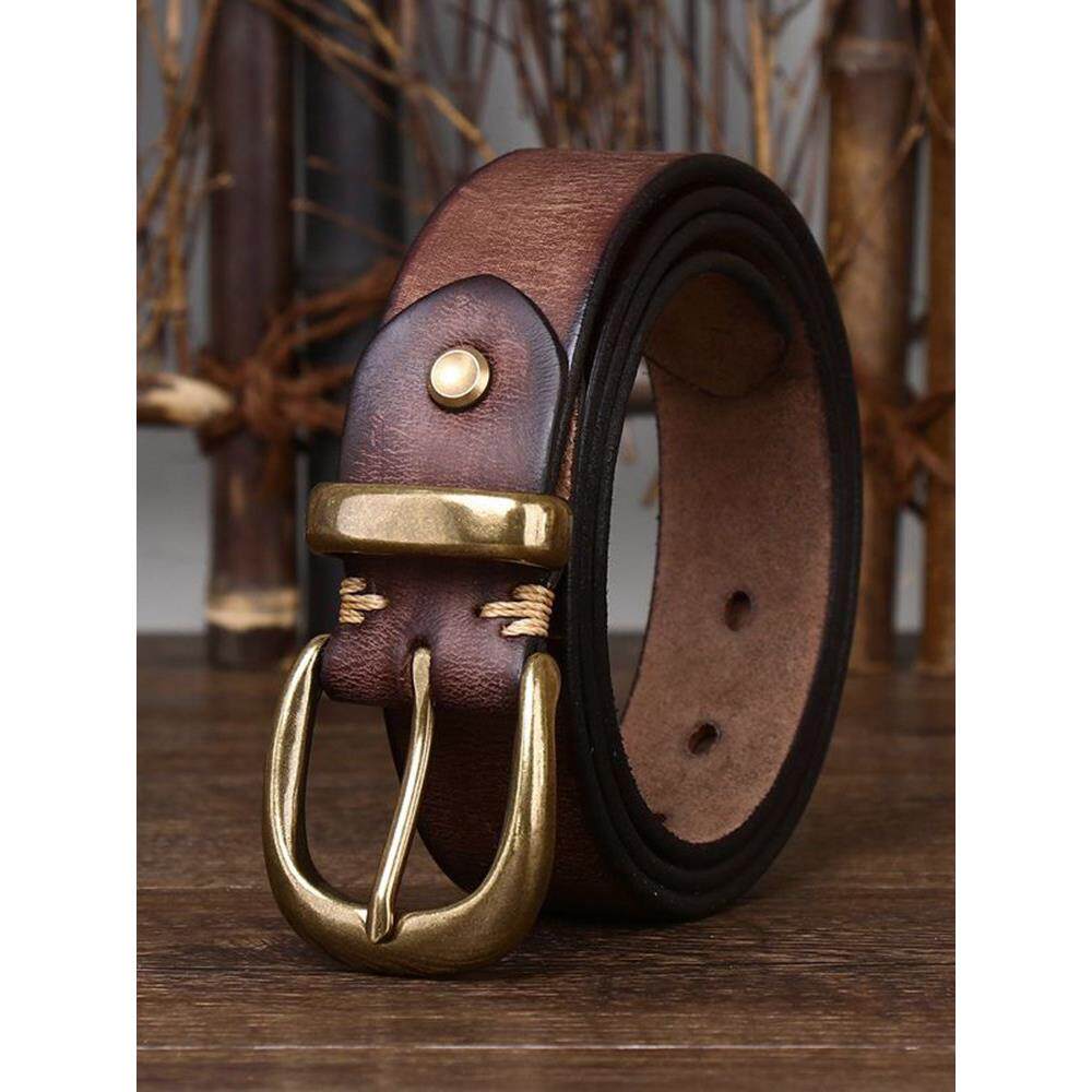头层牛皮3.3宽时尚潮流皮带真皮纯铜针扣覆古百搭男女通用裤腰带
