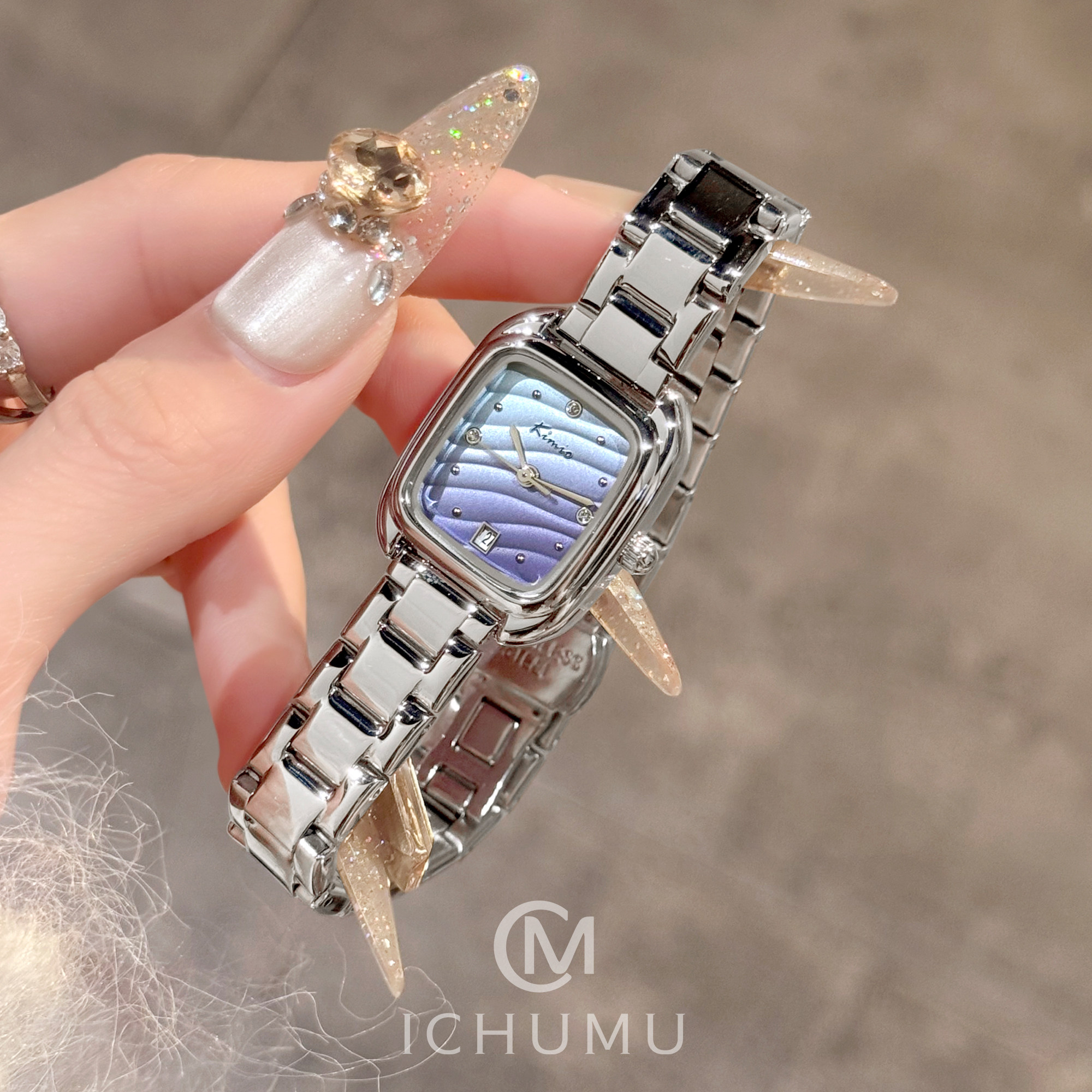 渐变表盘高级感钢带方形手表日历