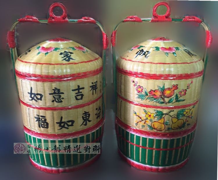 潮州传统特色手工艺品摆件彩绘三层大春盛竹篮竹编喜庆结婚花篮子_虎窝淘
