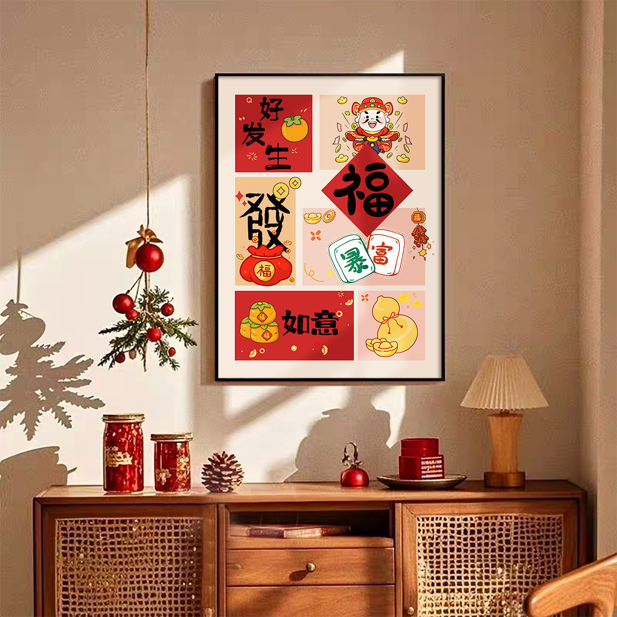 中式电表箱装饰画2026新款好寓意竖款配电箱遮挡挂画电闸盒开关画