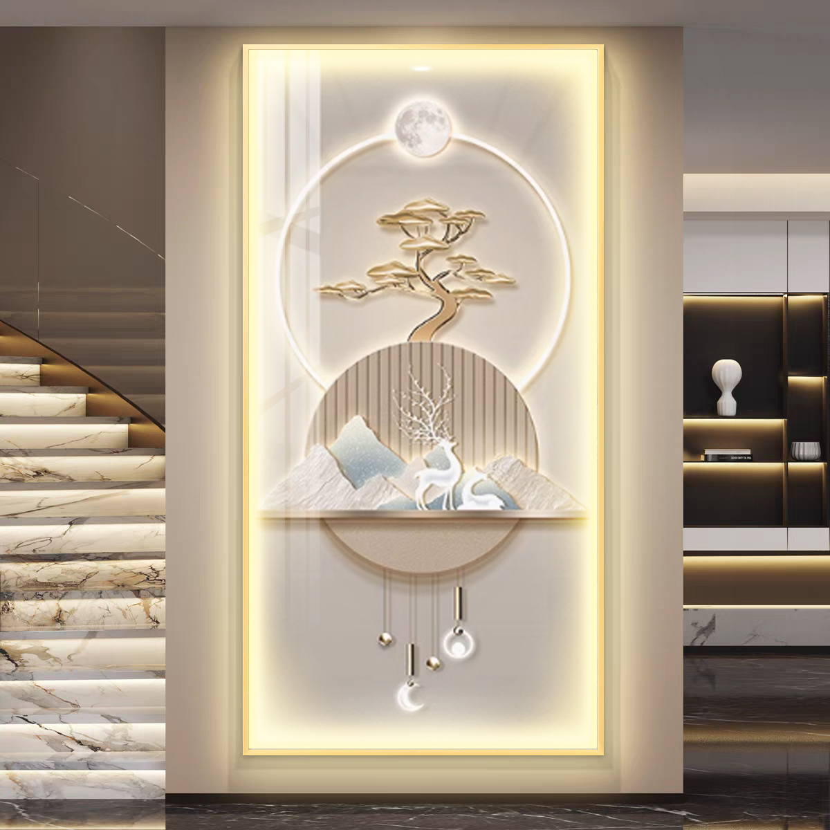 轻奢玄关装饰画led灯福禄