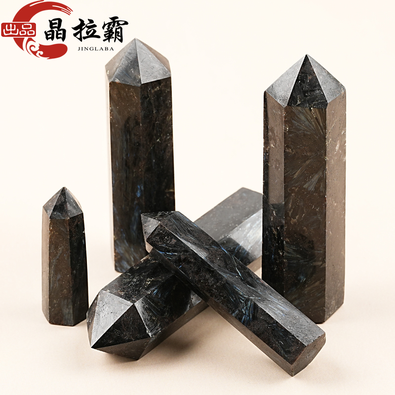 天然烟花石榴石六棱柱摆件