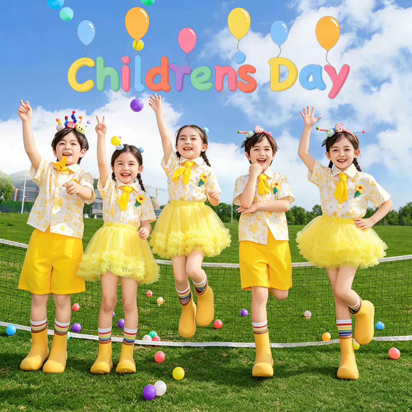 六一儿童演出服幼儿园合唱服黄蓬蓬裙幼儿园毕业照服装团体表演服