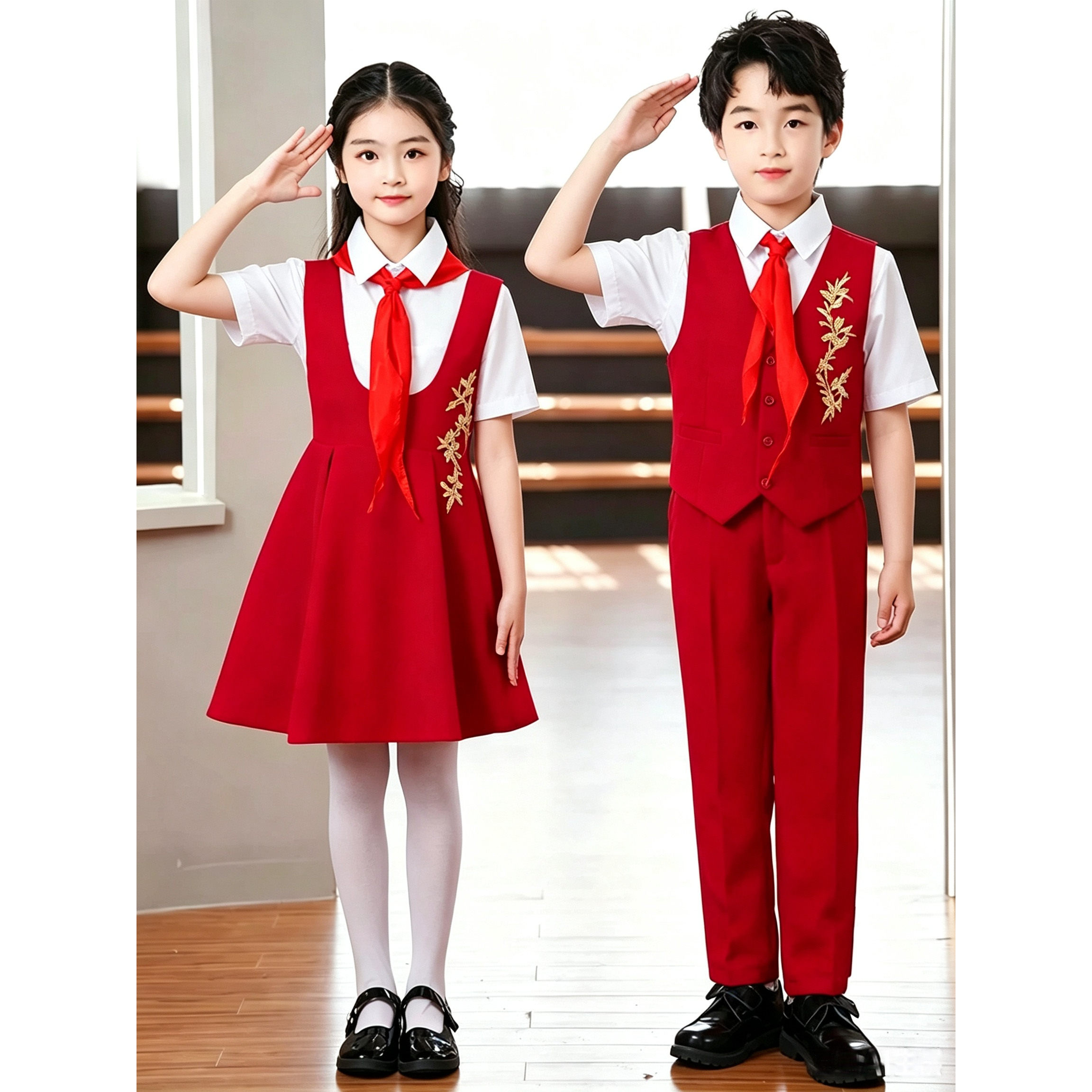 儿童合唱红色爱国朗诵演出服男女童初中小学生演讲比赛毕业礼服装图片