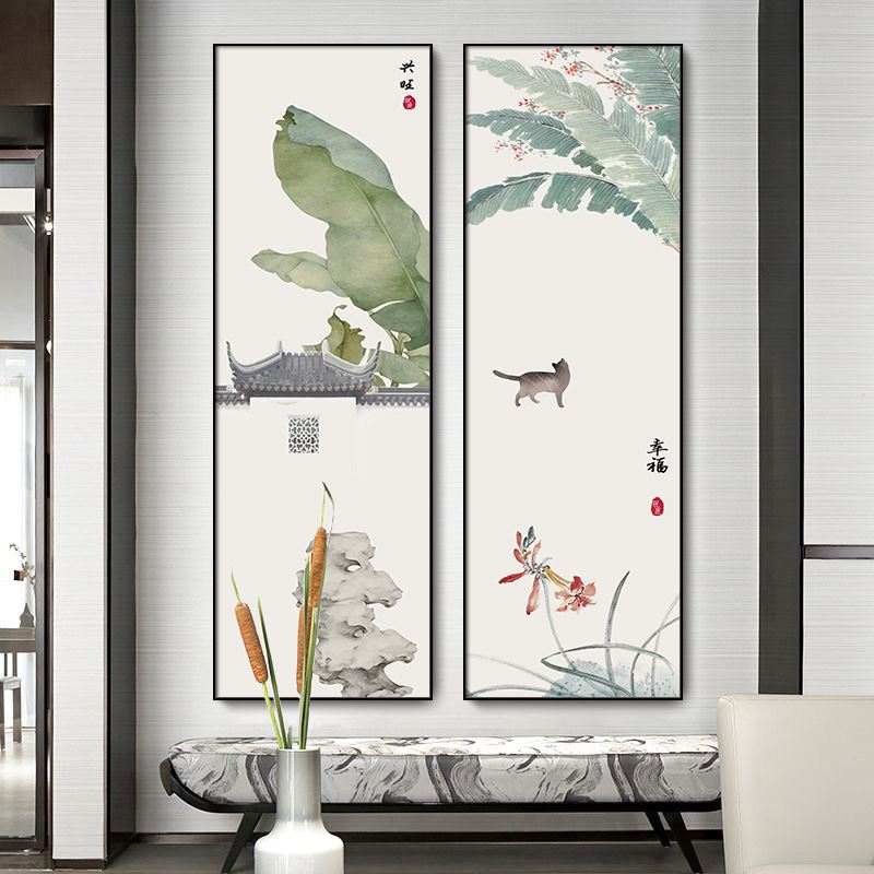 源头工厂酒店装饰画客厅玄关画竖版 新中式走廊过道挂画晶瓷图片